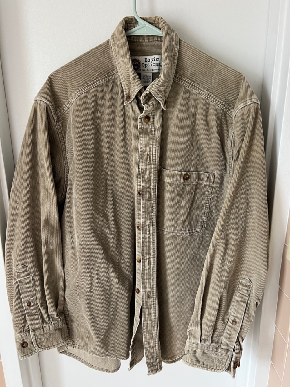 Basic Options Corduroy Shirt Jacket in Light Taupe